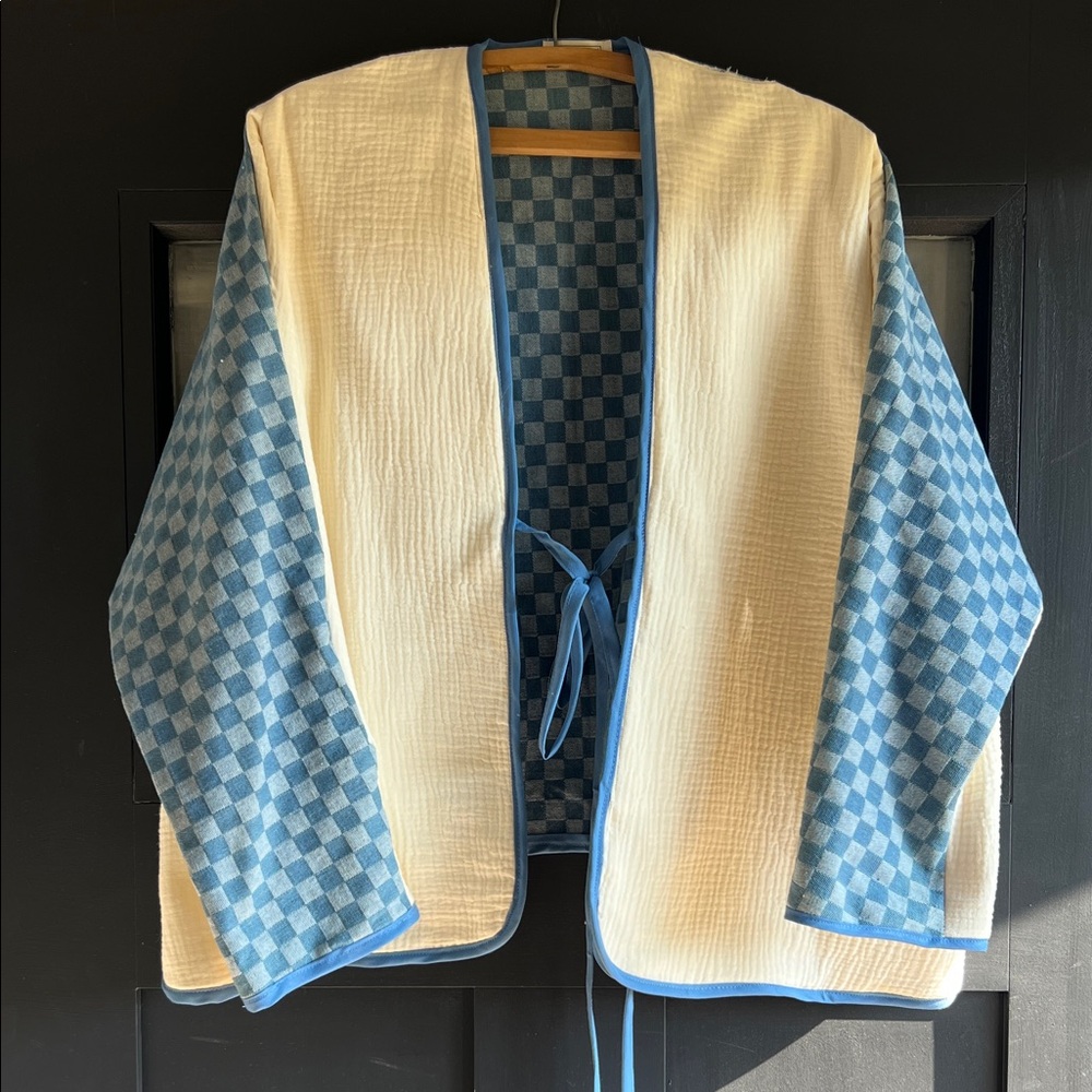 Handmade sewn jacket one of a kind tie front lightweight